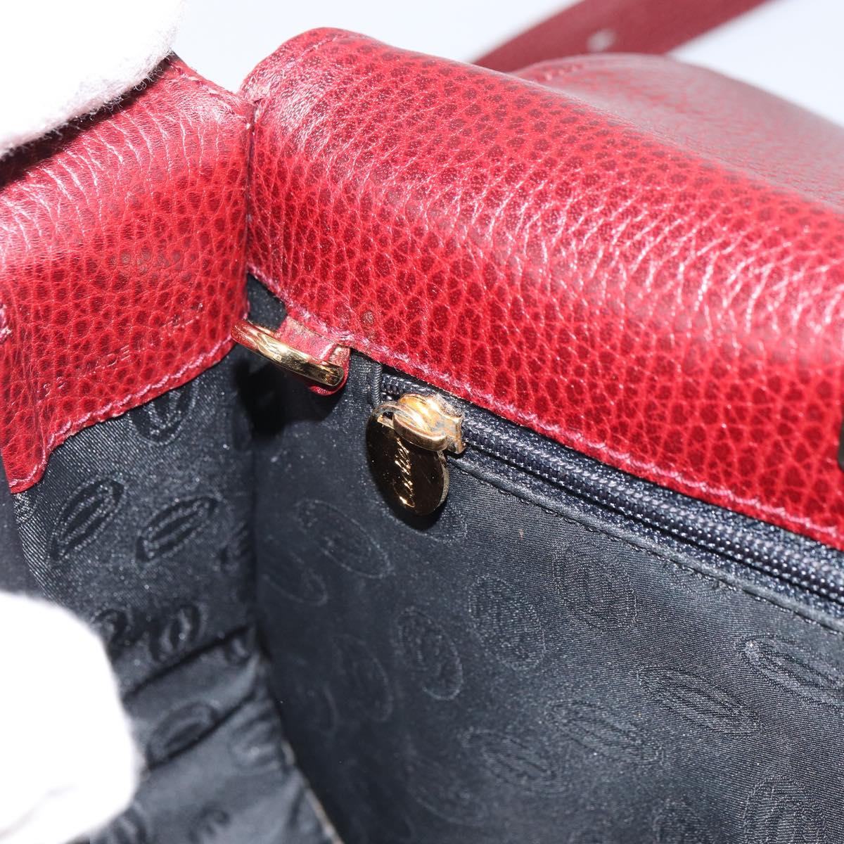 CARTIER Shoulder Bag Leather Bordeaux Gold Auth 160732