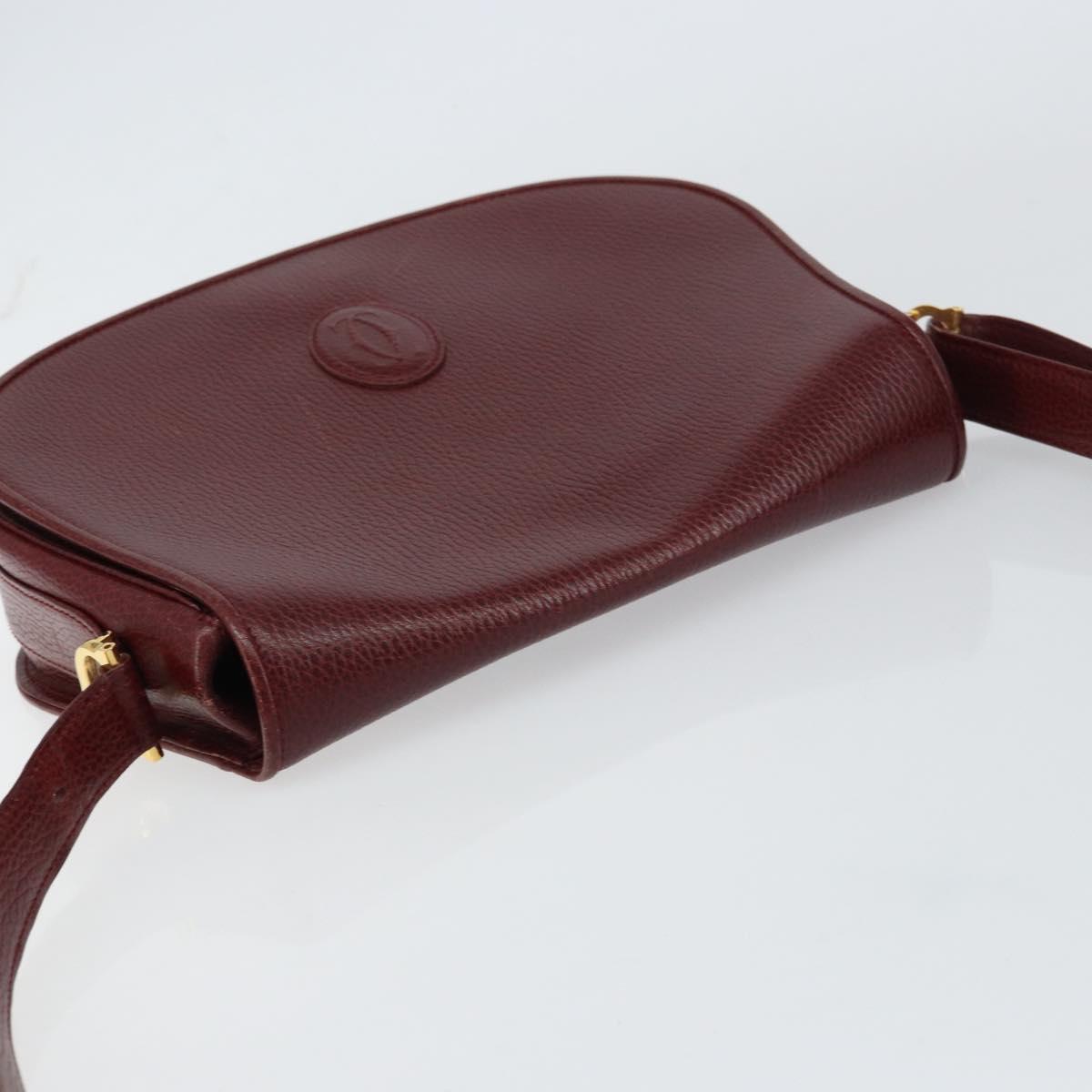 CARTIER Shoulder Bag Leather Bordeaux Gold Auth 160732