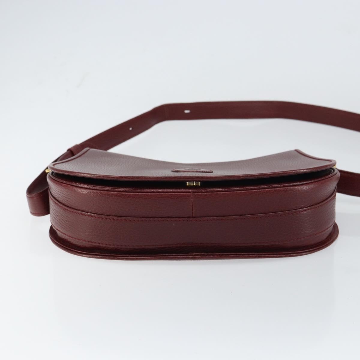 CARTIER Shoulder Bag Leather Bordeaux Gold Auth 160732
