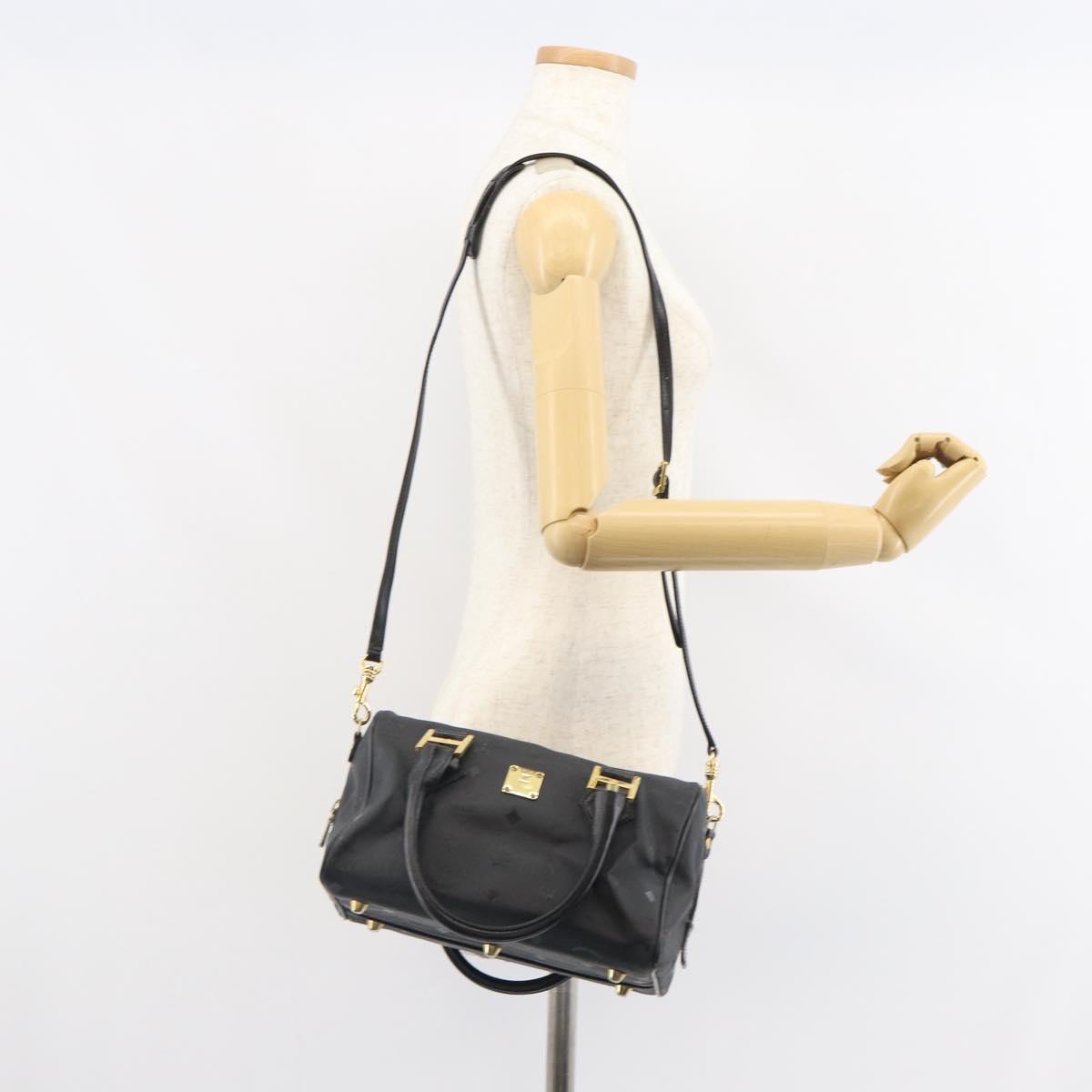 MCM Vicetos Logogram Hand Bag PVC 2way Black Gold Auth 160735