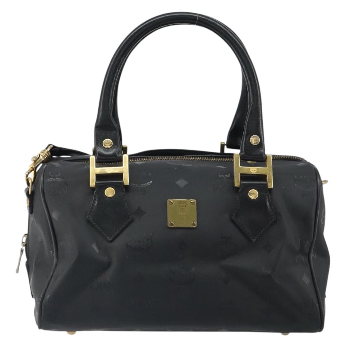 MCM Vicetos Logogram Hand Bag PVC 2way Black Gold Auth 160735