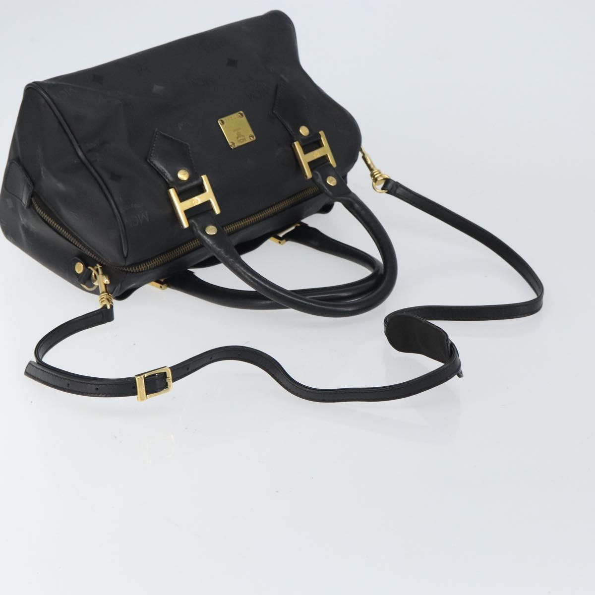MCM Vicetos Logogram Hand Bag PVC 2way Black Gold Auth 160735