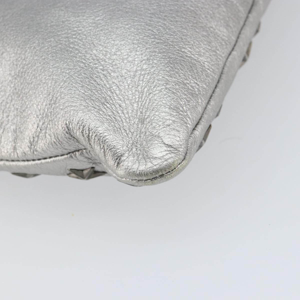 Jimmy Choo Studs Clutch Bag Leather Silver Auth 160738