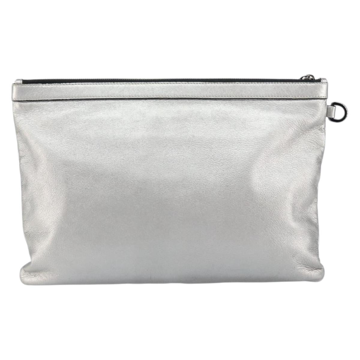 Jimmy Choo Studs Clutch Bag Leather Silver Auth 160738