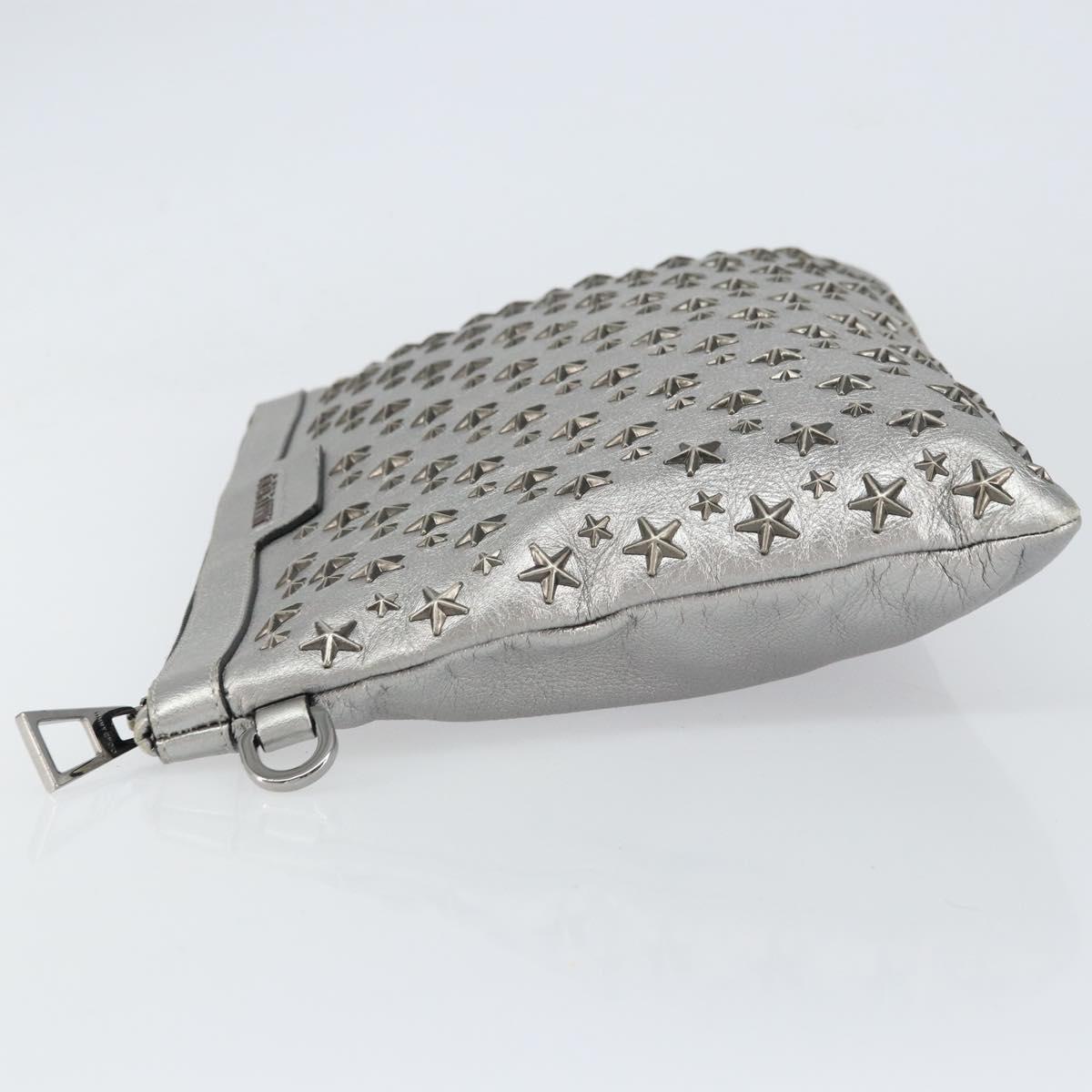 Jimmy Choo Studs Clutch Bag Leather Silver Auth 160738