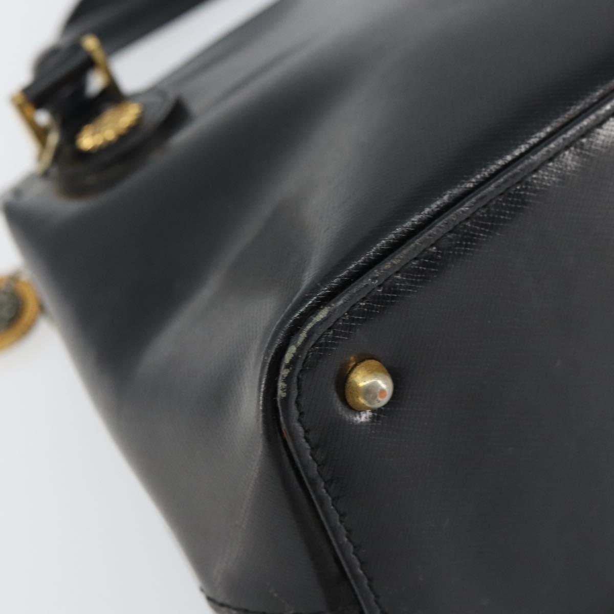 VERSACE Hand Bag Leather Black Gold Auth 160742