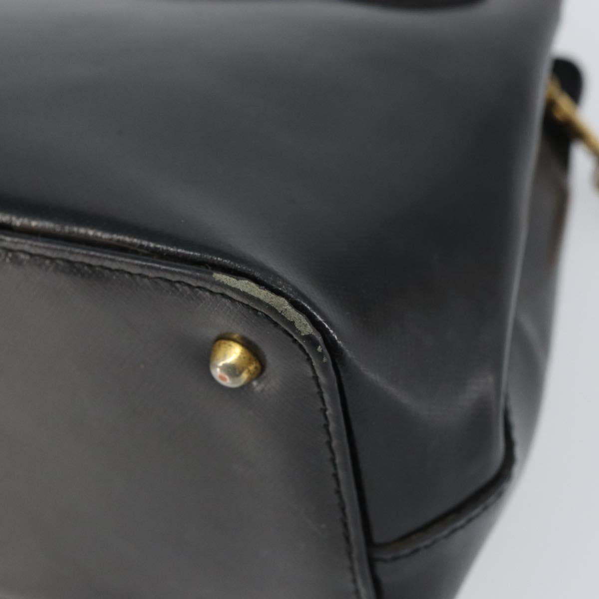 VERSACE Hand Bag Leather Black Gold Auth 160742