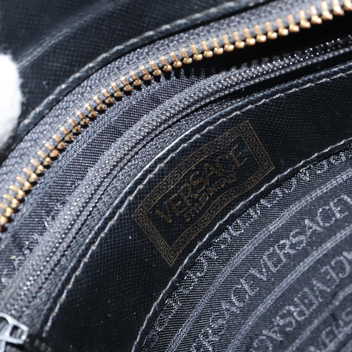 VERSACE Hand Bag Leather Black Gold Auth 160742