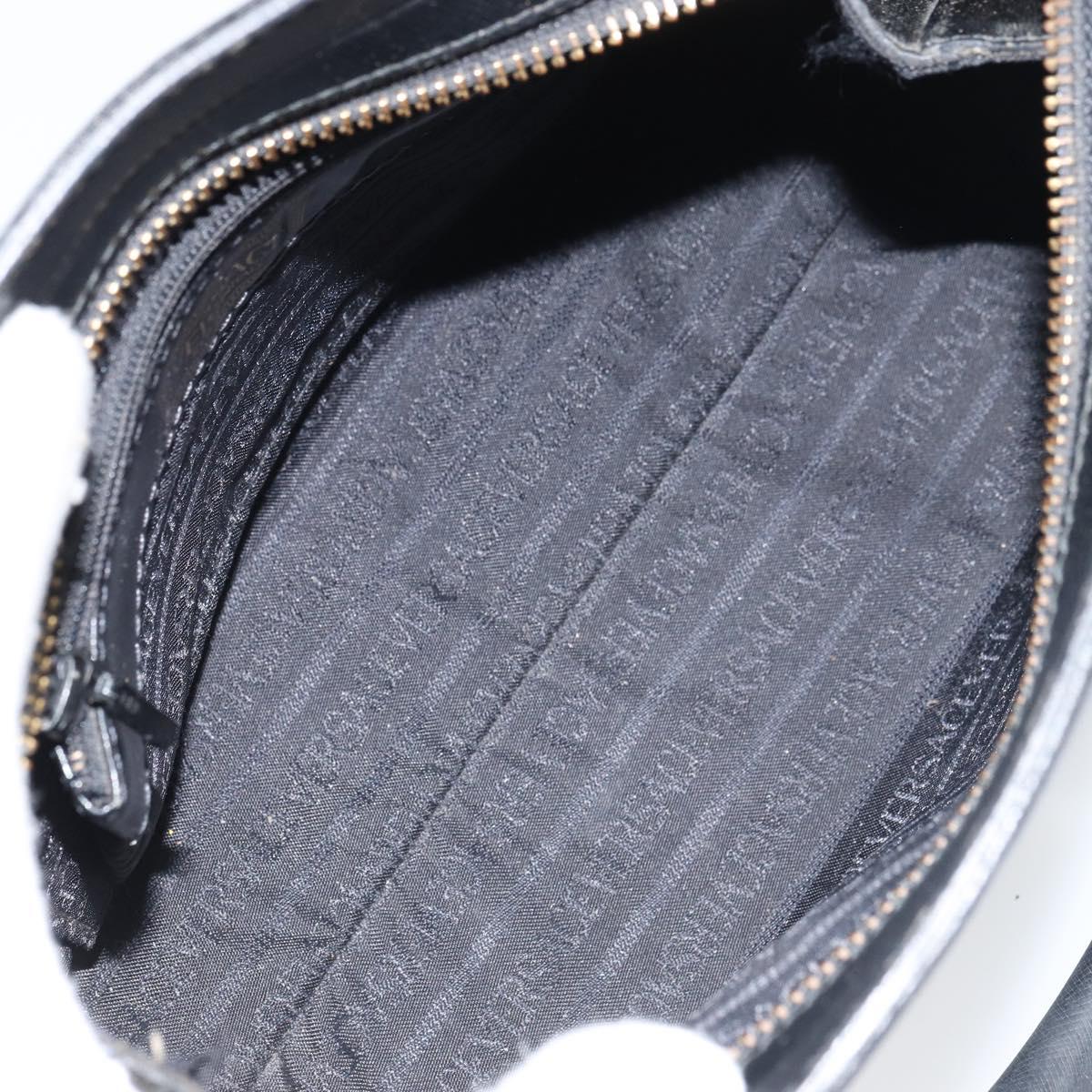 VERSACE Hand Bag Leather Black Gold Auth 160742