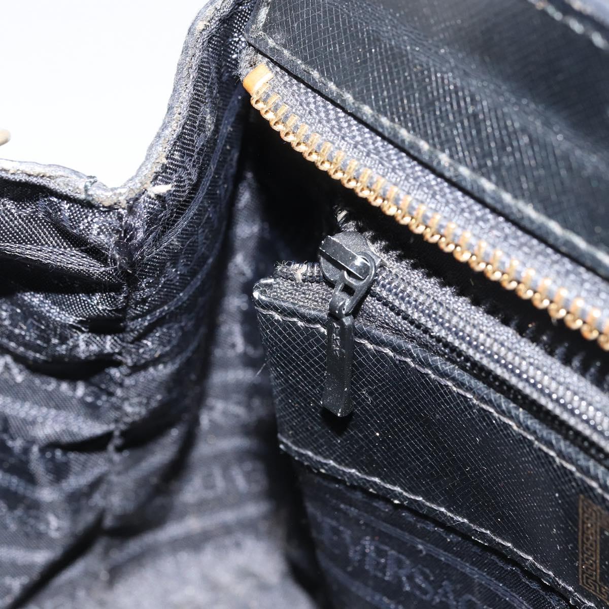 VERSACE Hand Bag Leather Black Gold Auth 160742