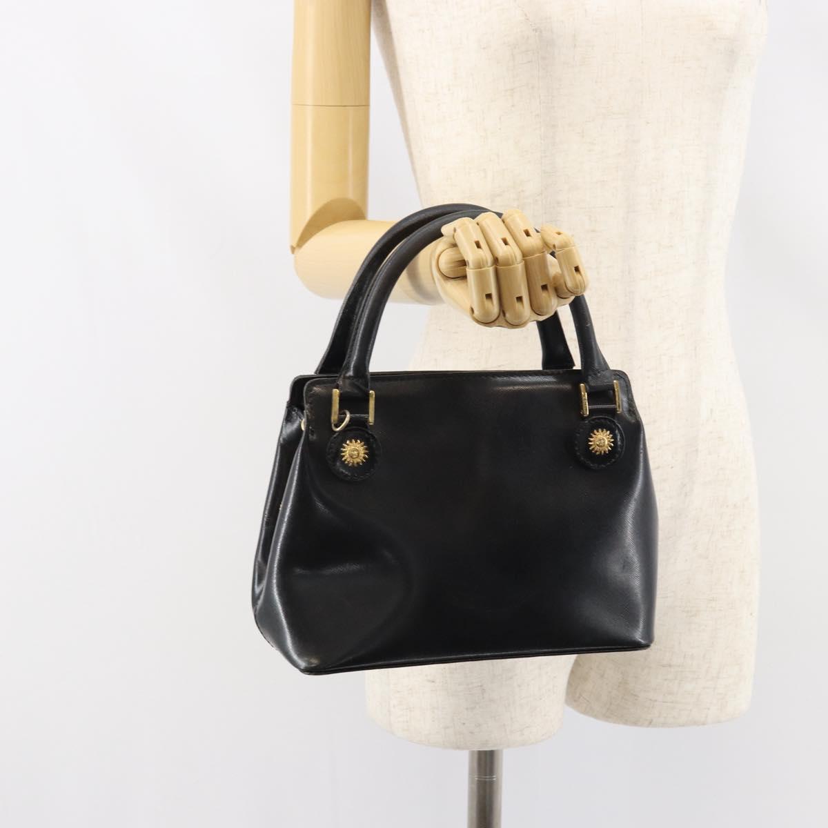 VERSACE Hand Bag Leather Black Gold Auth 160742