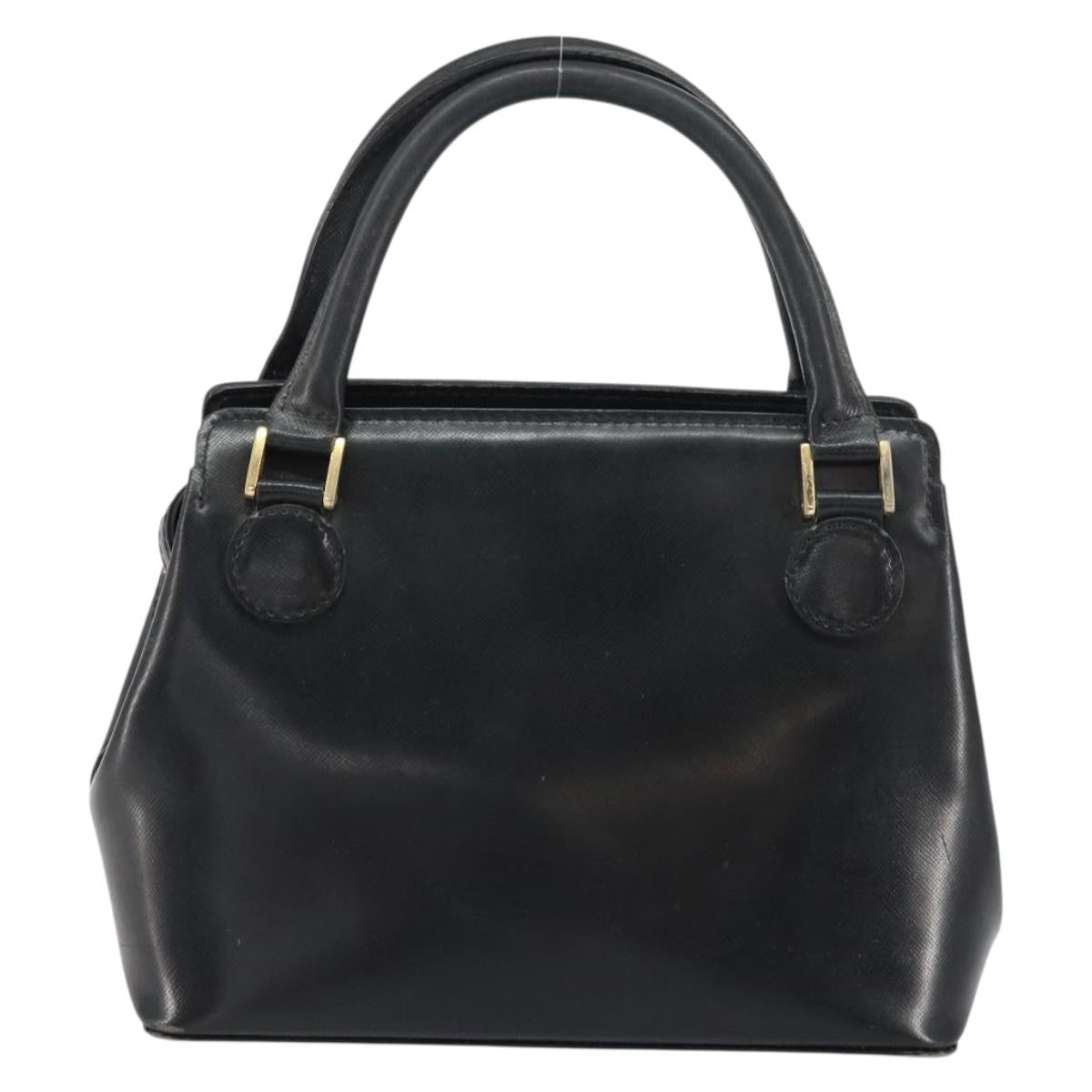 VERSACE Hand Bag Leather Black Gold Auth 160742