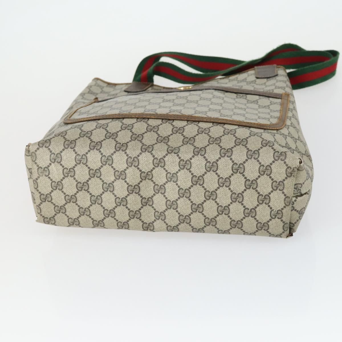 GUCCI GG Supreme GG Plus Web Sherry Line Bag PVC 4 Set Beige Green Auth 160748