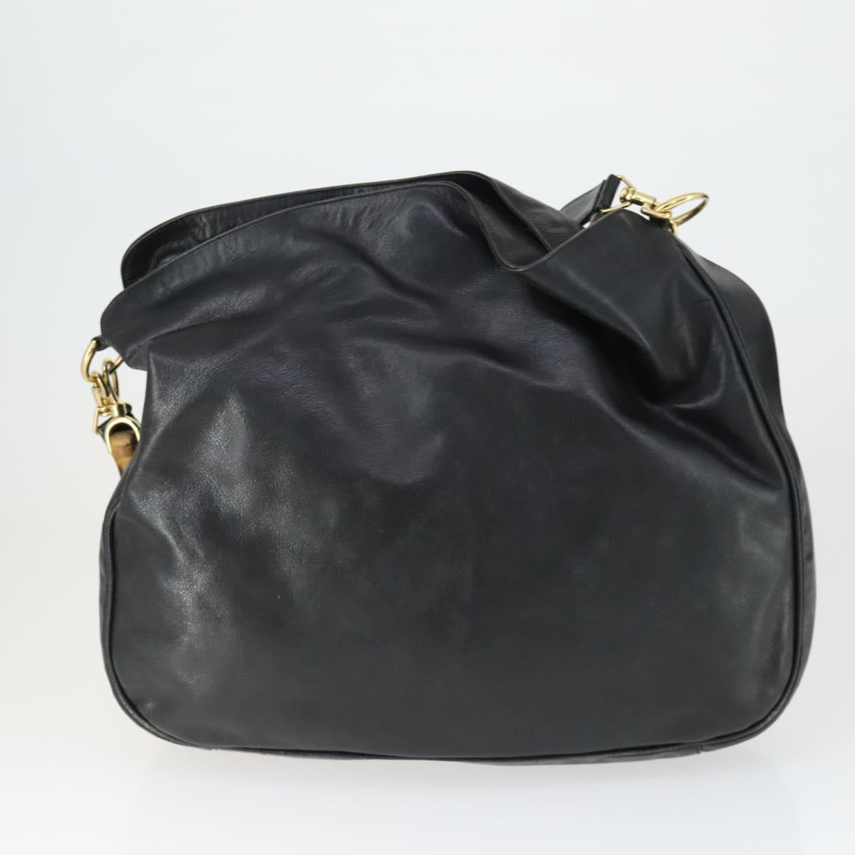 GUCCI Bamboo Shoulder Bag Leather Canvas 4 Set Black Auth 160749