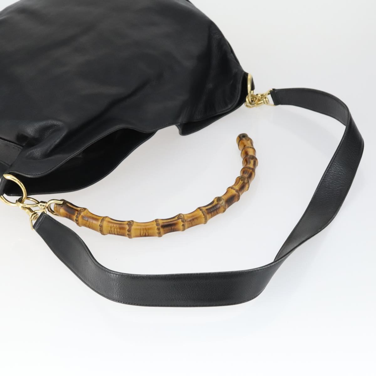 GUCCI Bamboo Shoulder Bag Leather Canvas 4 Set Black Auth 160749