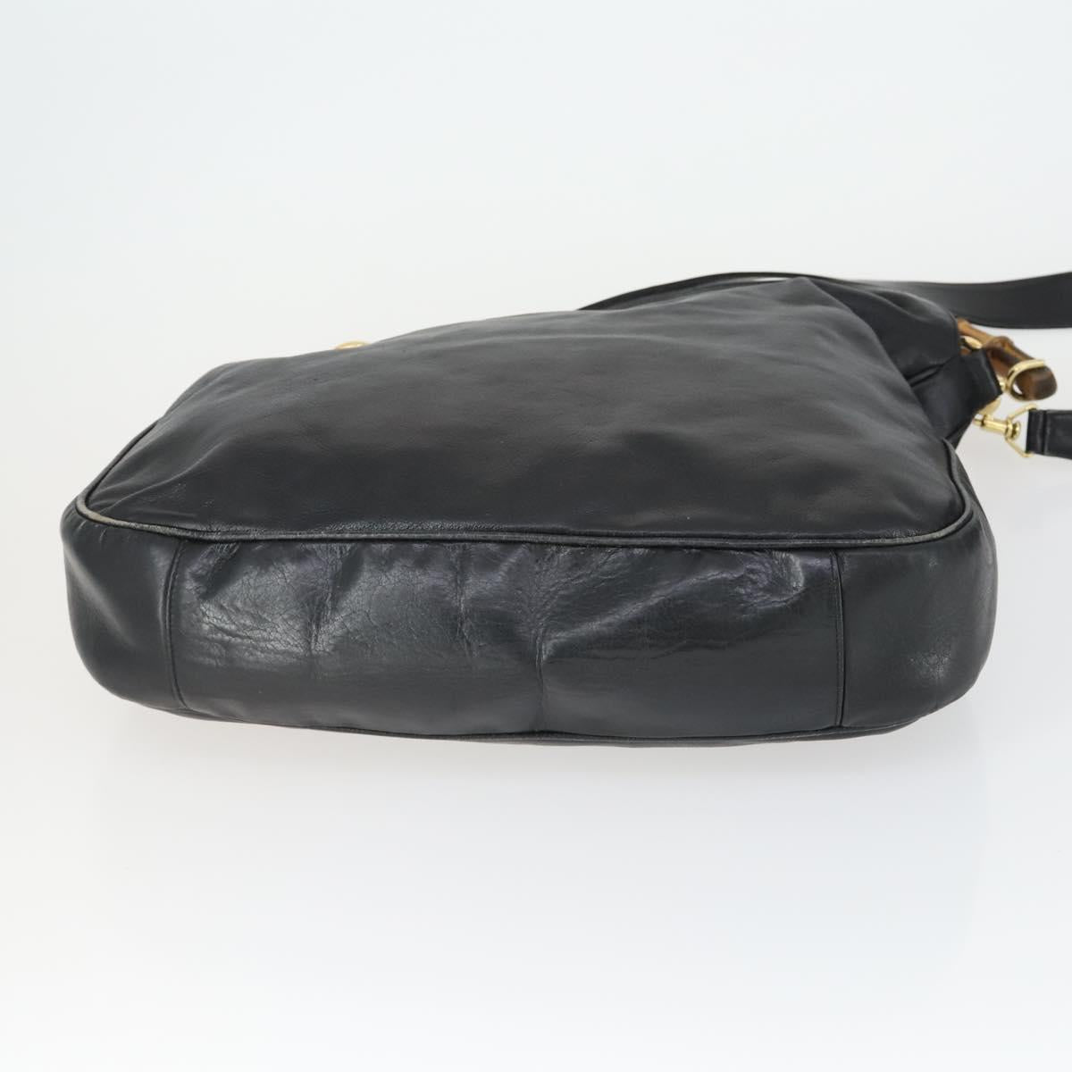 GUCCI Bamboo Shoulder Bag Leather Canvas 4 Set Black Auth 160749