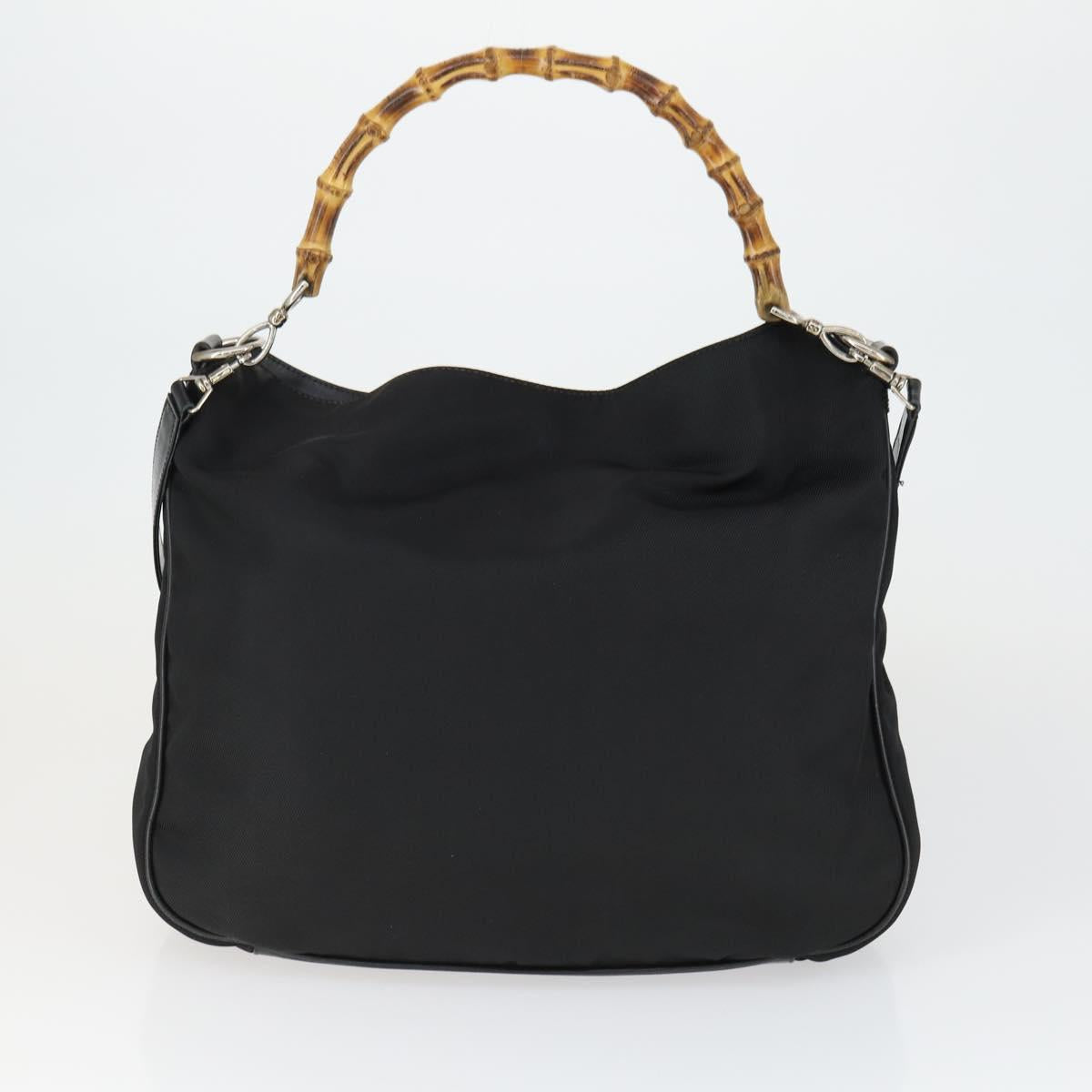 GUCCI Bamboo Shoulder Bag Leather Canvas 4 Set Black Auth 160749