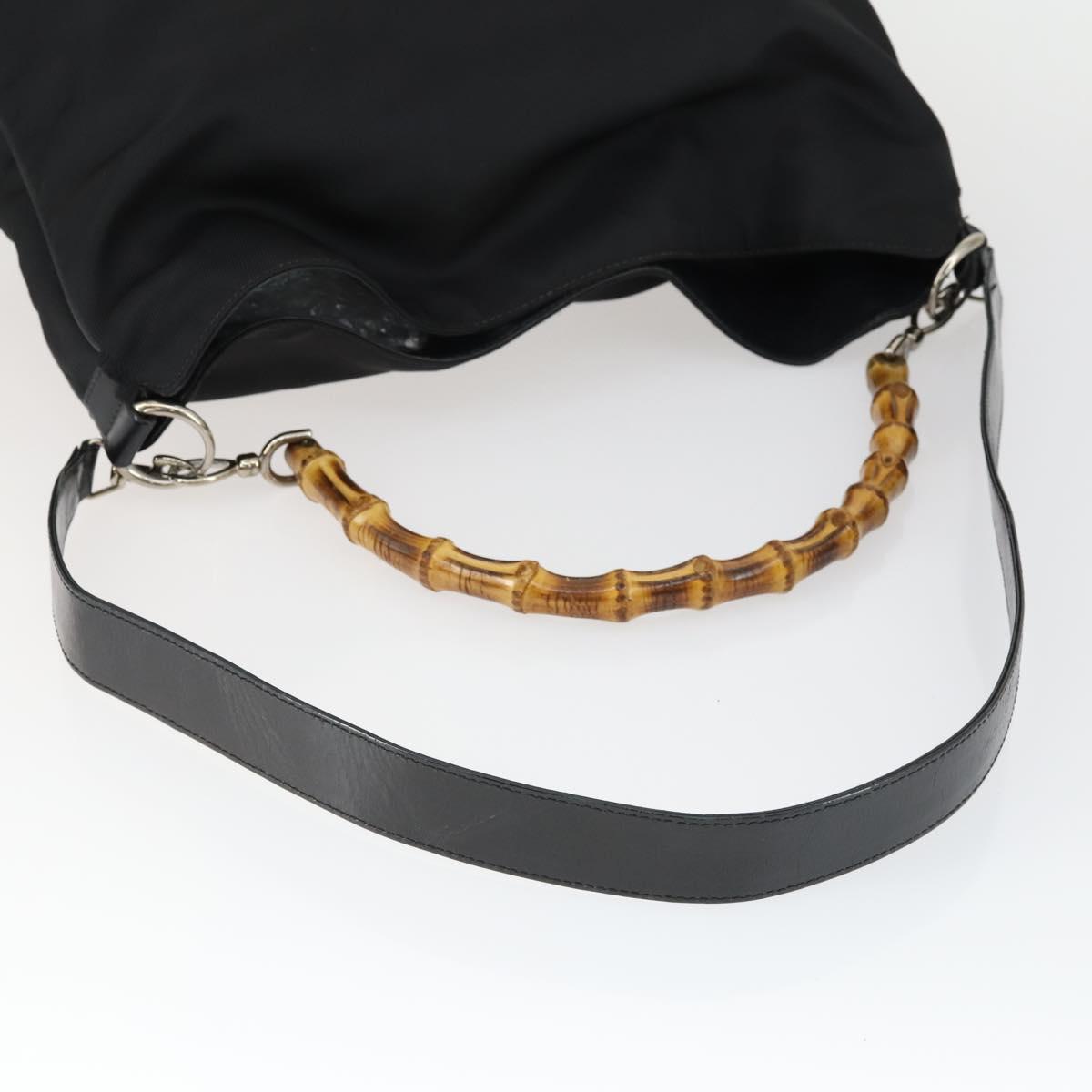 GUCCI Bamboo Shoulder Bag Leather Canvas 4 Set Black Auth 160749