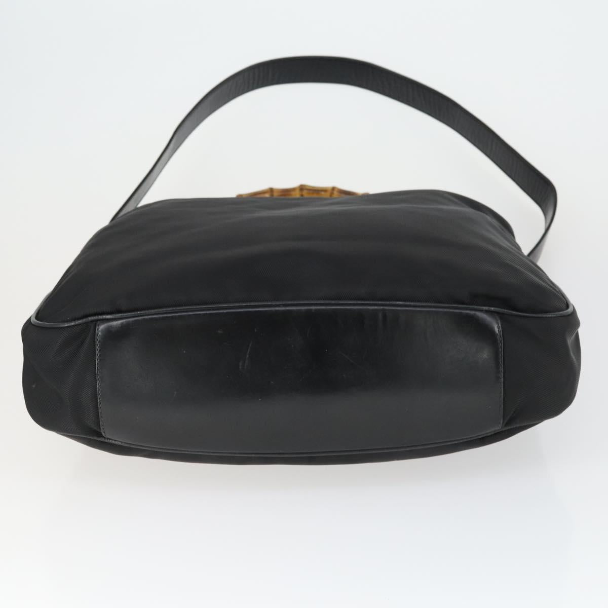 GUCCI Bamboo Shoulder Bag Leather Canvas 4 Set Black Auth 160749