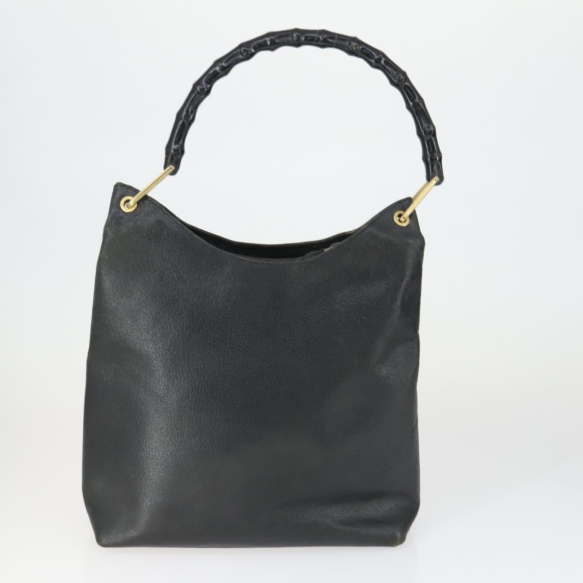 GUCCI Bamboo Shoulder Bag Leather Canvas 4 Set Black Auth 160749
