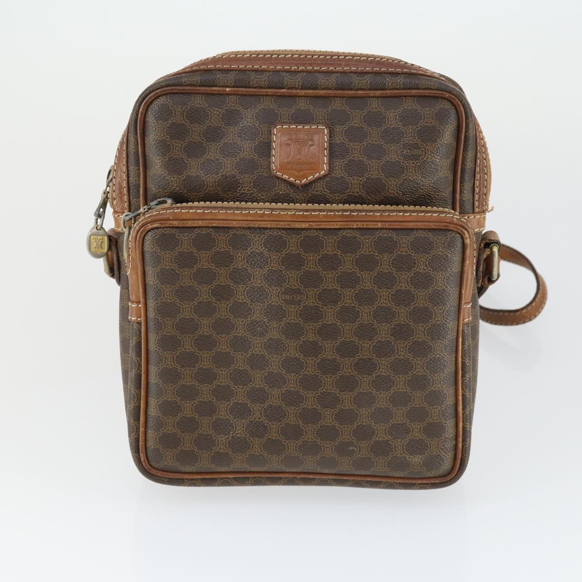 CELINE Macadam Canvas Shoulder Bag PVC 2 Set Brown Auth 160752