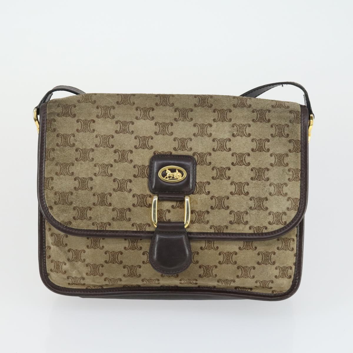 CELINE Macadam Canvas Bag PVC Suede 3 Set Brown Beige Auth 160754