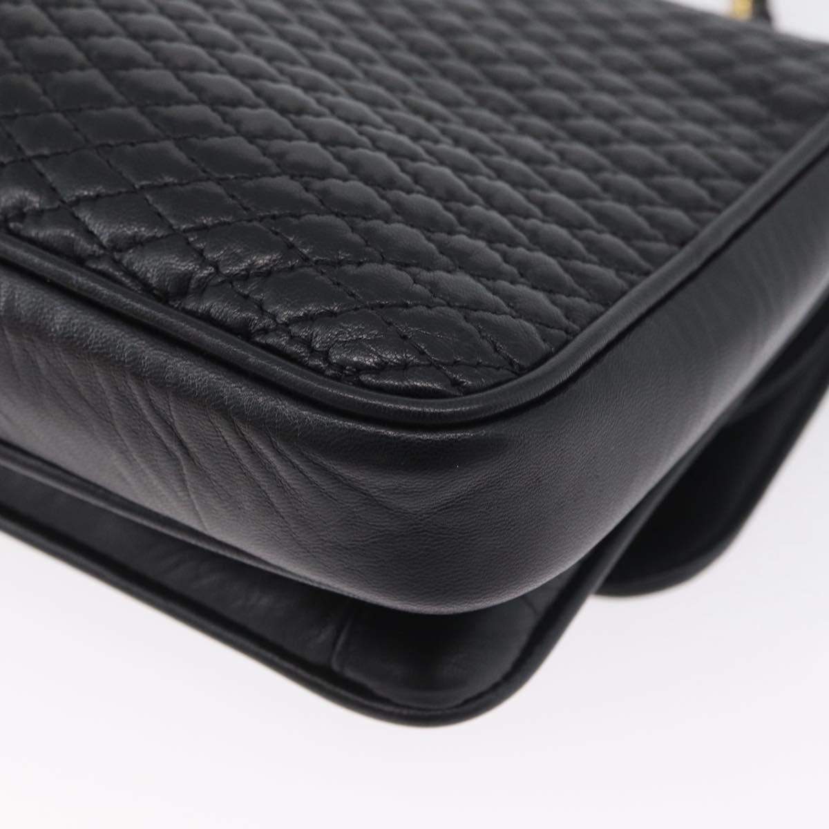 BALLY Quilted Chain Shoulder Bag Leather Black Gold Auth 160783
