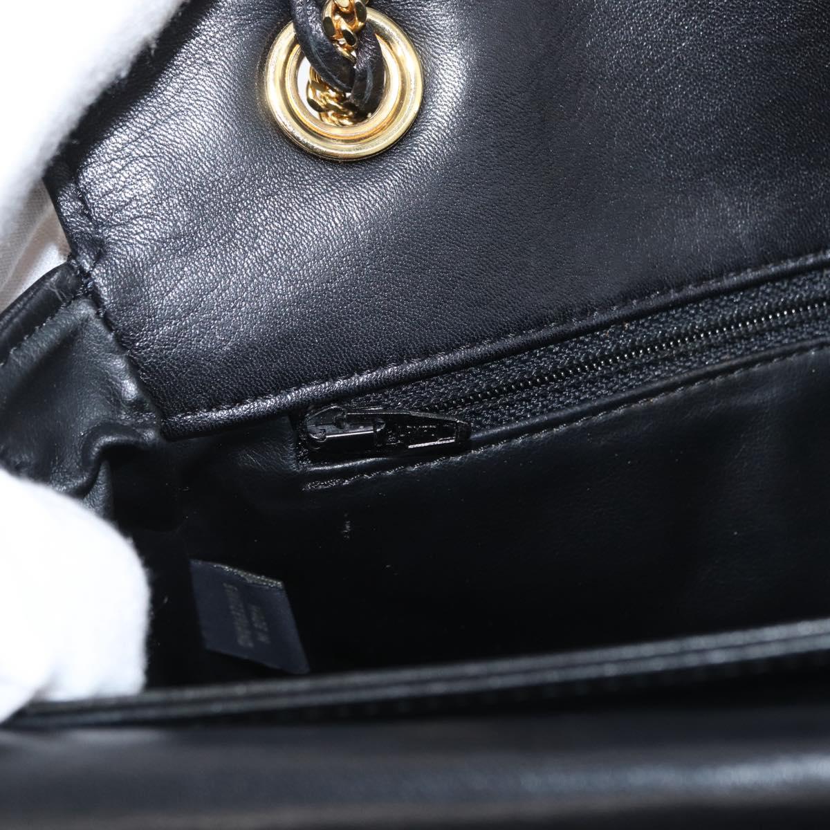 BALLY Quilted Chain Shoulder Bag Leather Black Gold Auth 160783