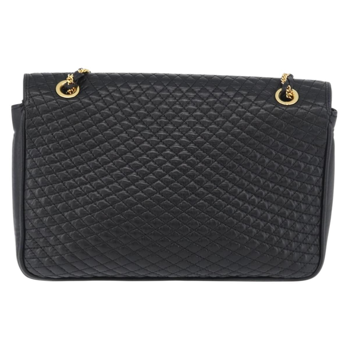 BALLY Quilted Chain Shoulder Bag Leather Black Gold Auth 160783