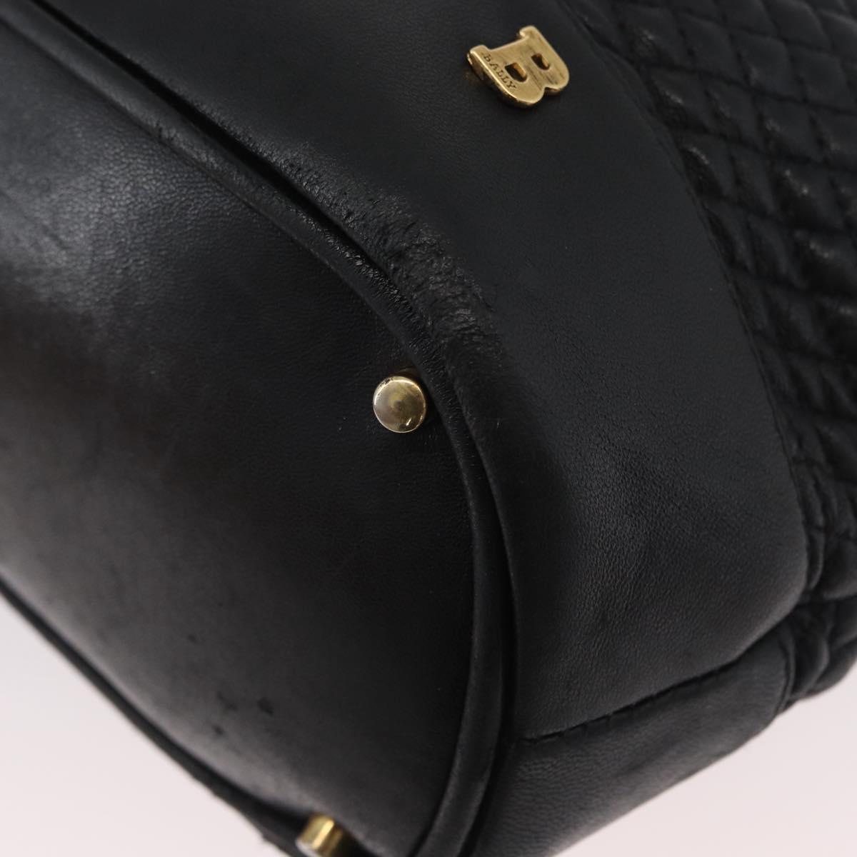 BALLY Quilted Shoulder Bag Leather Black Gold Auth 160784