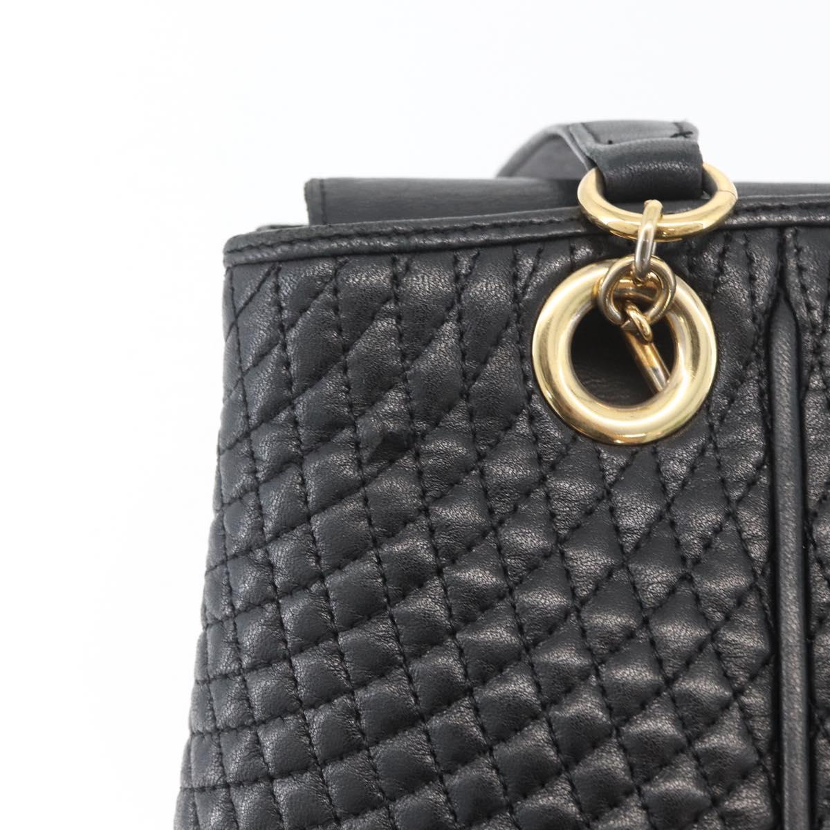 BALLY Quilted Shoulder Bag Leather Black Gold Auth 160784