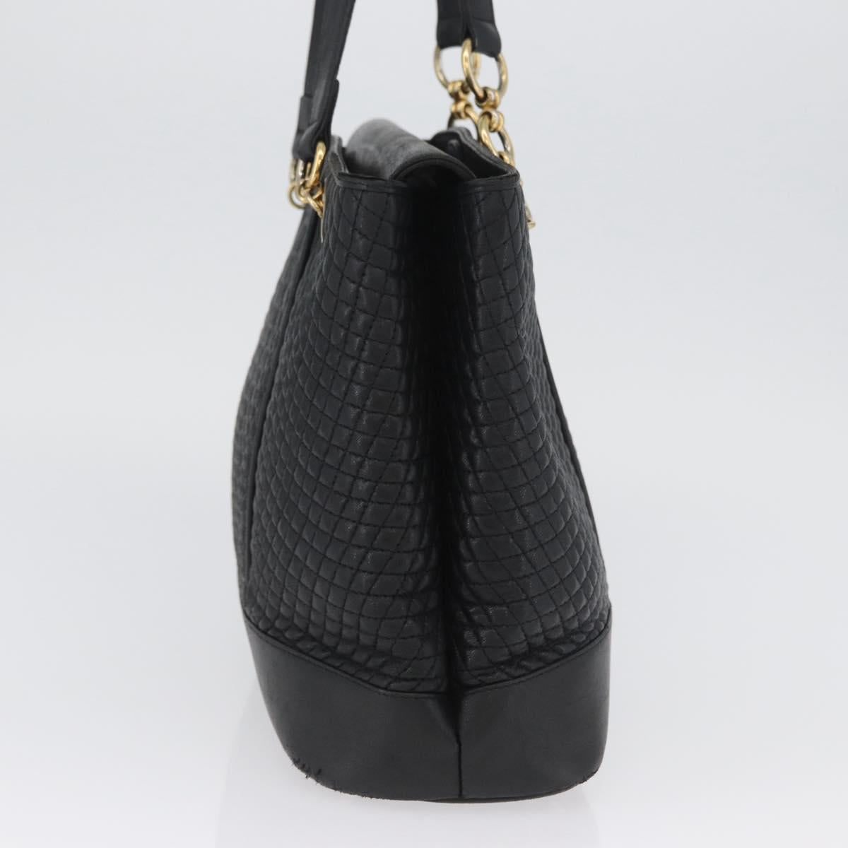 BALLY Quilted Shoulder Bag Leather Black Gold Auth 160784