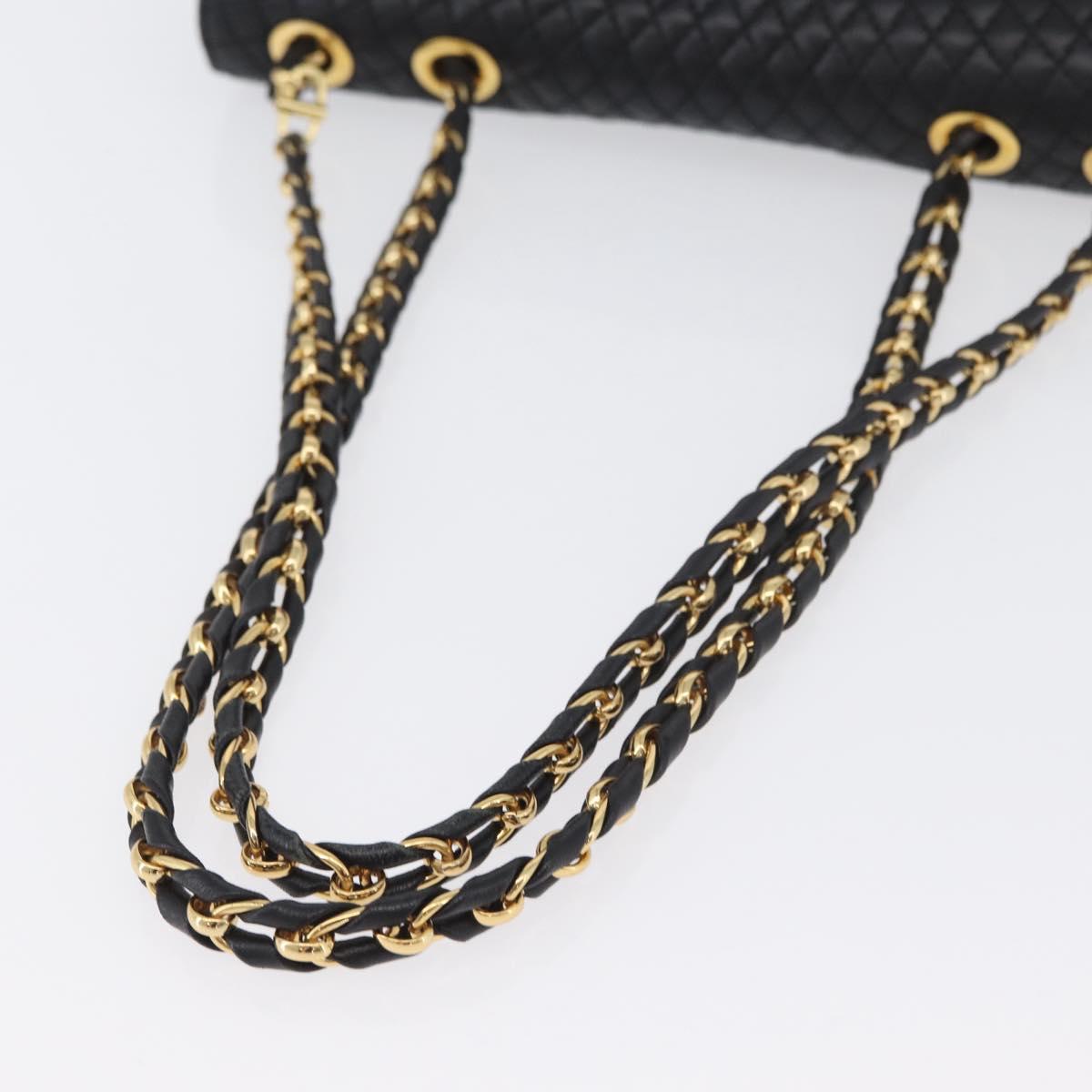 BALLY Quilted Chain Shoulder Bag Leather Black Gold Auth 160785