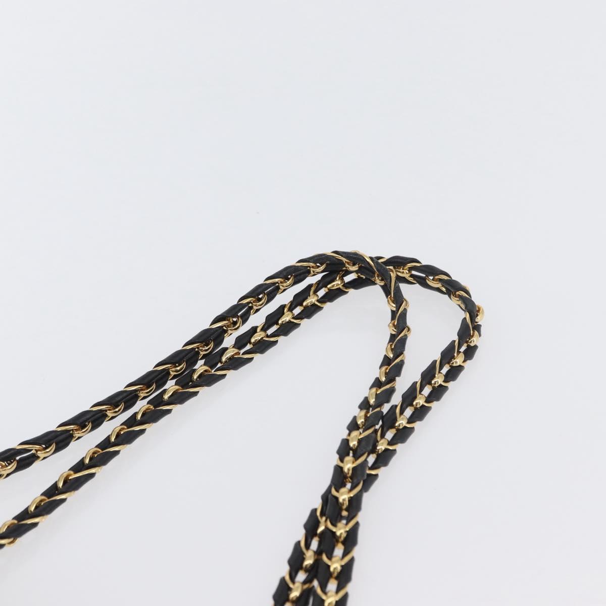 BALLY Quilted Chain Shoulder Bag Leather Black Gold Auth 160785