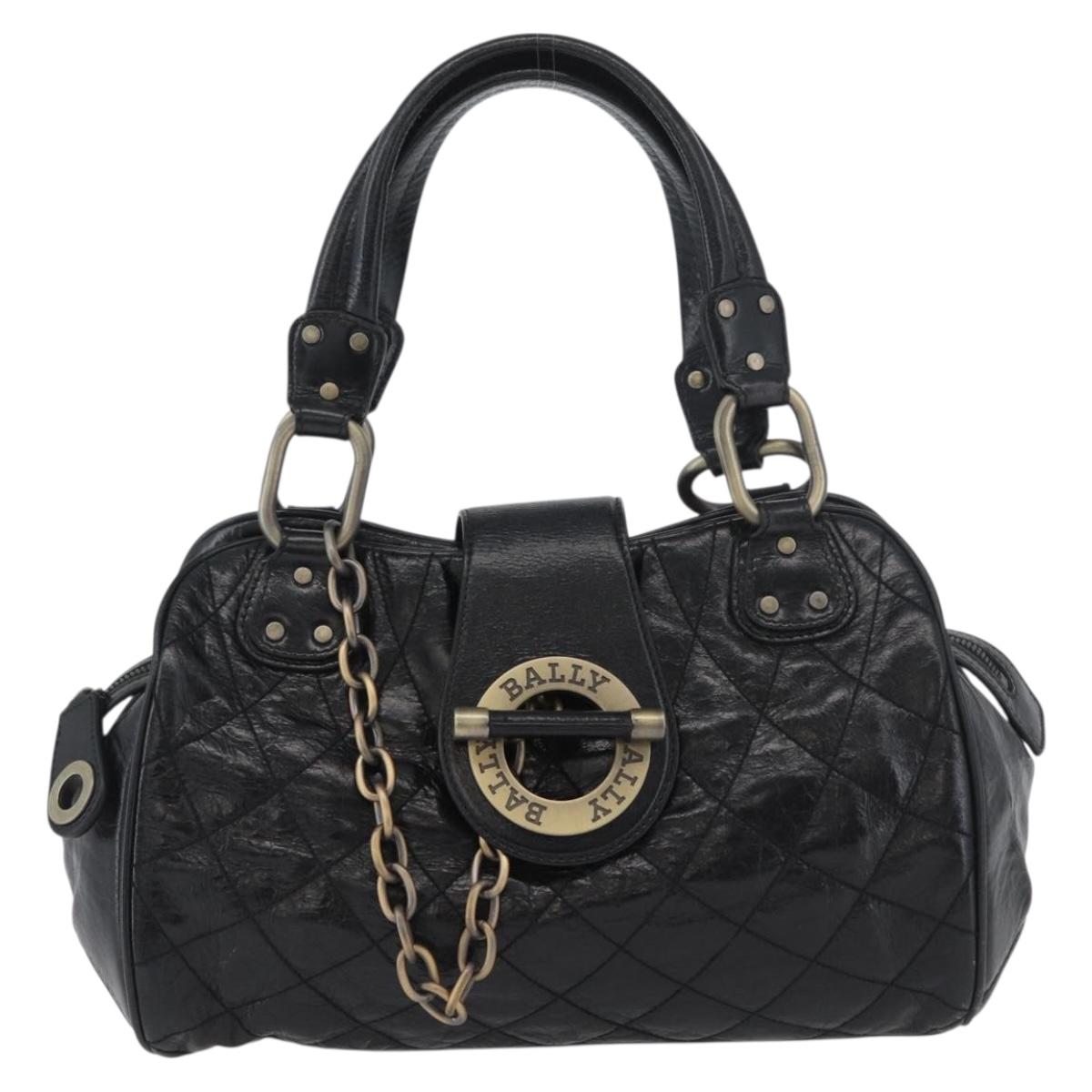 BALLY Tote Bag Leather Black Auth 160786