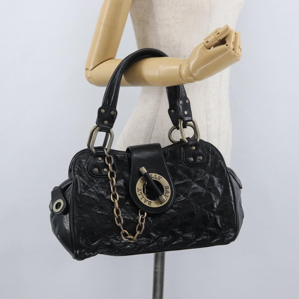 BALLY Tote Bag Leather Black Auth 160786