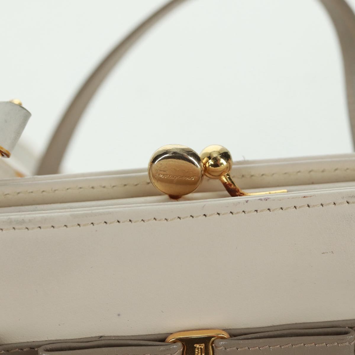 Salvatore Ferragamo Vala Hand Bag Leather 2way White Gold Auth 160802
