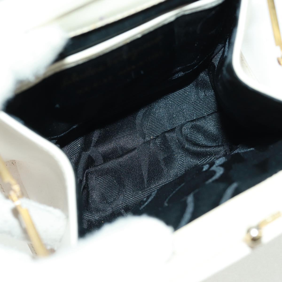 Salvatore Ferragamo Vala Hand Bag Leather 2way White Gold Auth 160802