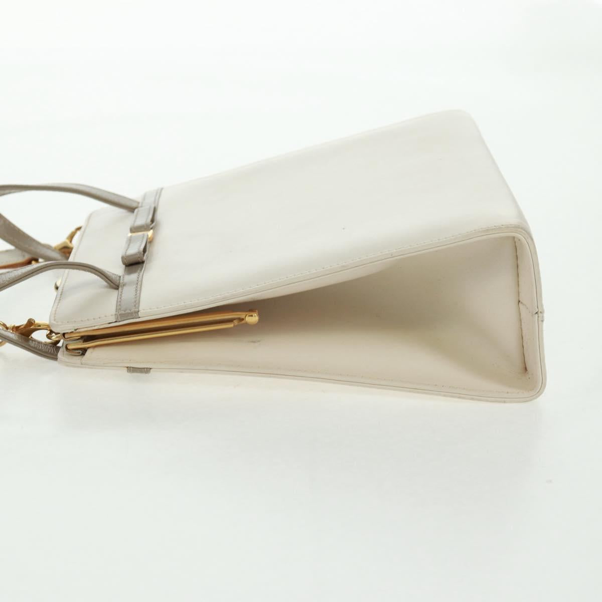Salvatore Ferragamo Vala Hand Bag Leather 2way White Gold Auth 160802
