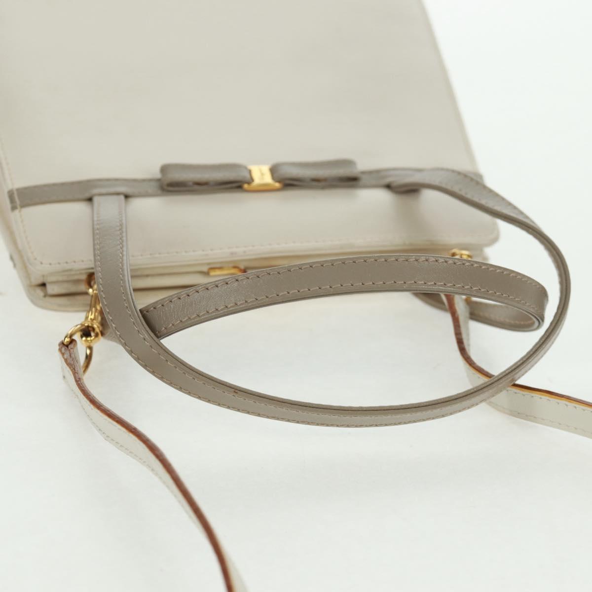 Salvatore Ferragamo Vala Hand Bag Leather 2way White Gold Auth 160802