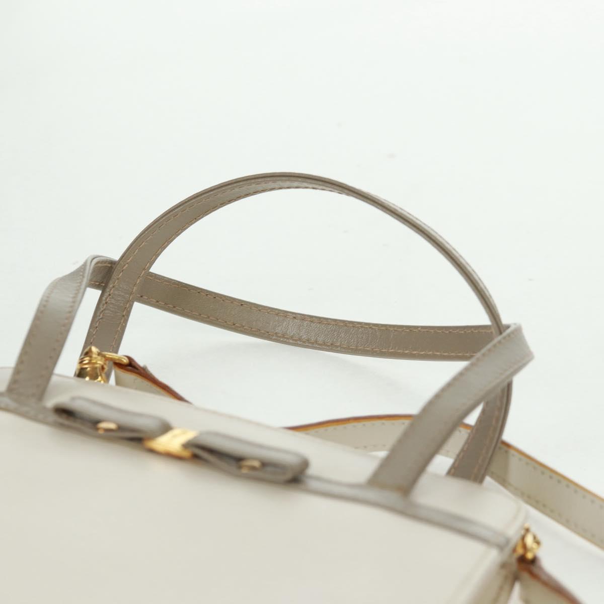 Salvatore Ferragamo Vala Hand Bag Leather 2way White Gold Auth 160802