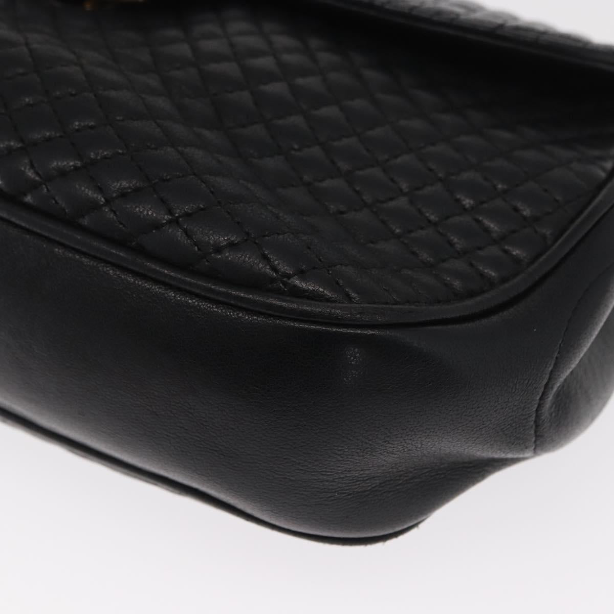 BALLY Chain Shoulder Bag Leather Black Gold Auth 160803