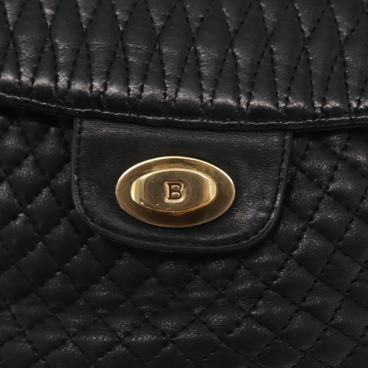 BALLY Chain Shoulder Bag Leather Black Gold Auth 160803