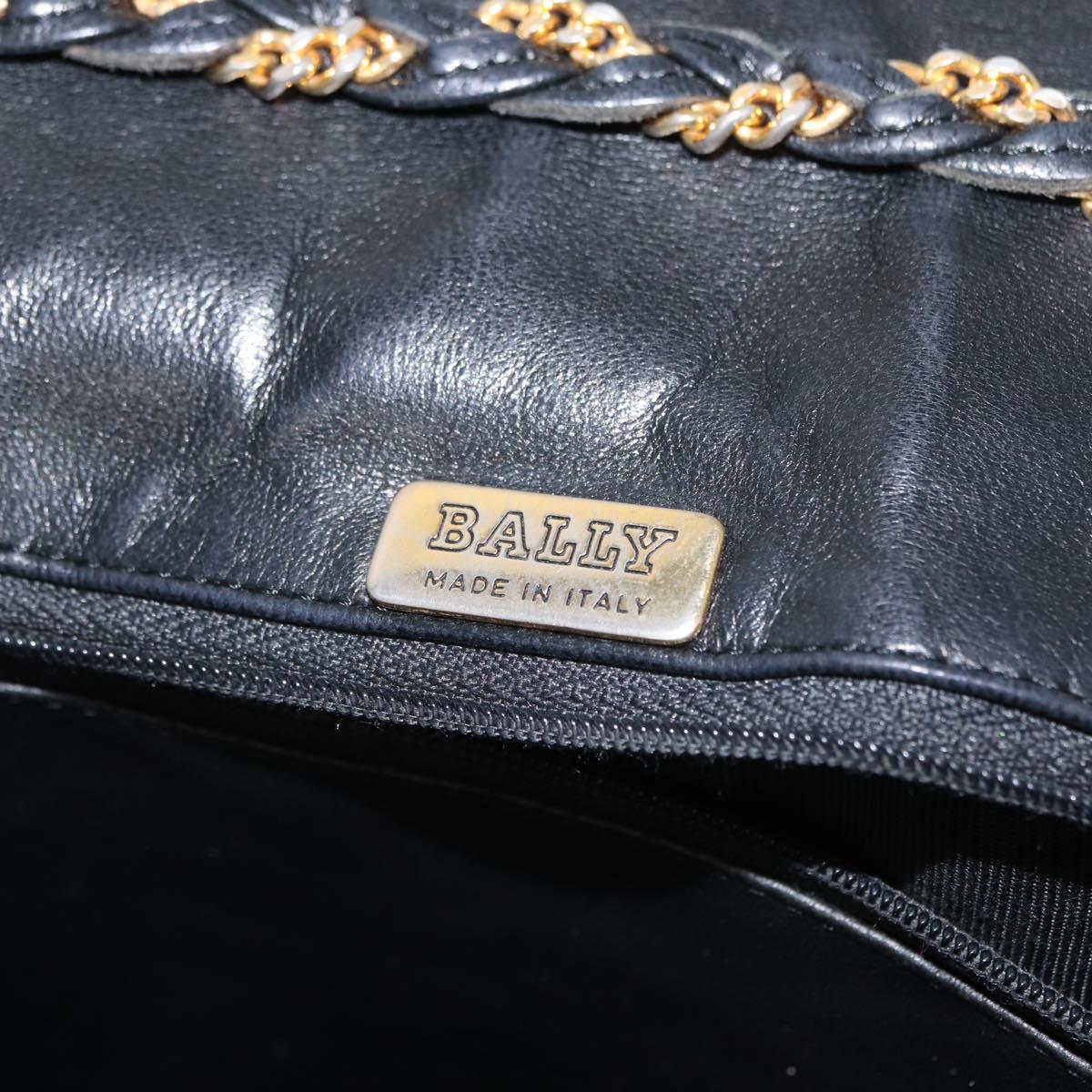 BALLY Chain Shoulder Bag Leather Black Gold Auth 160803