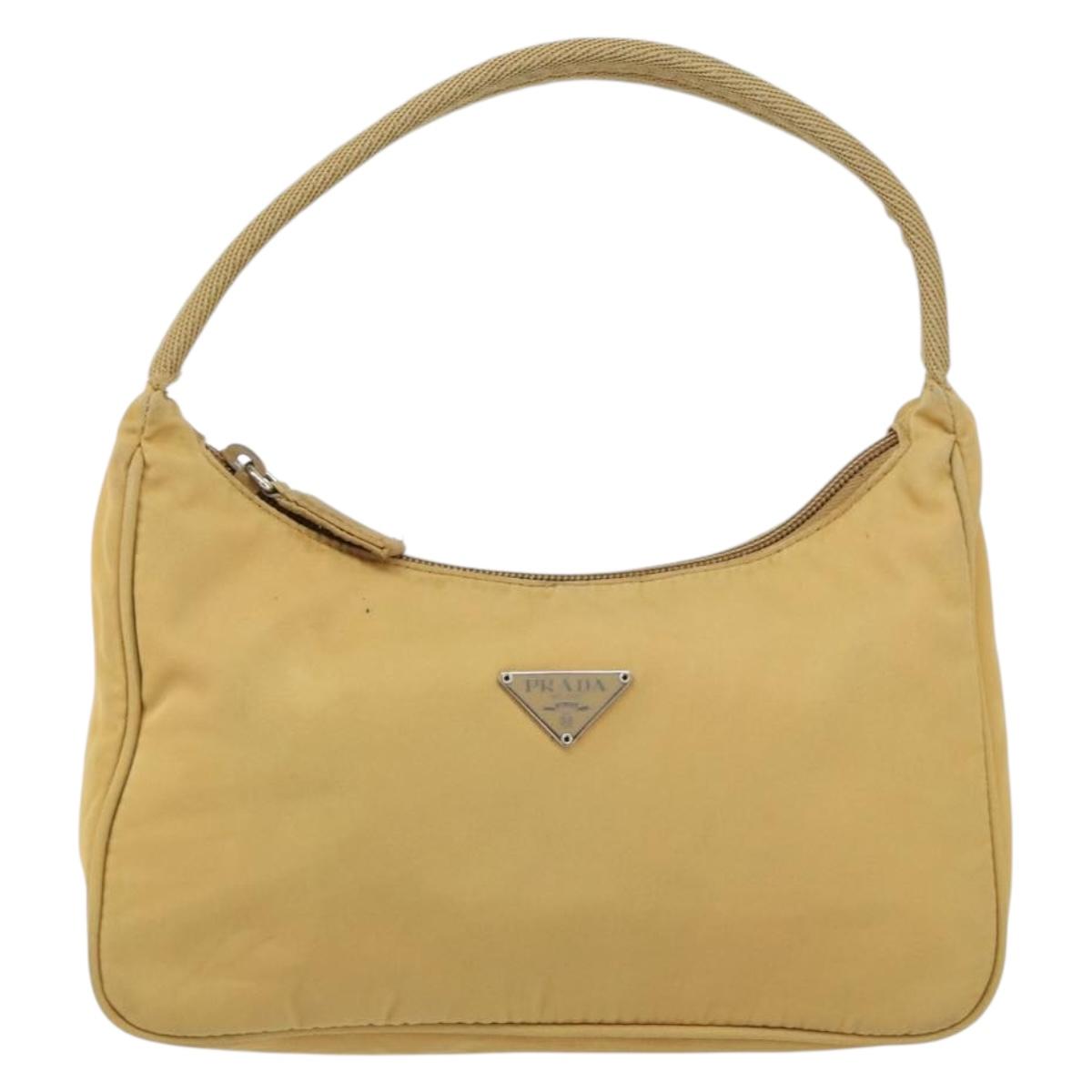PRADA Hand Bag Nylon Beige Silver Auth 160804