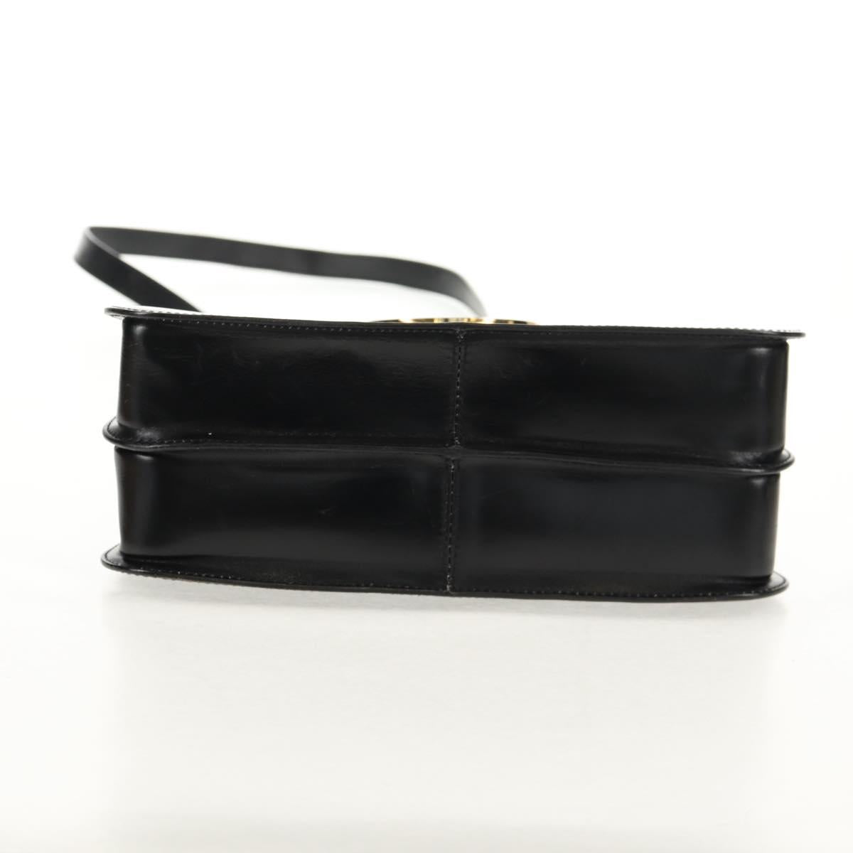CELINE Circle Hand Bag Leather 2way Black Gold Auth 160805V