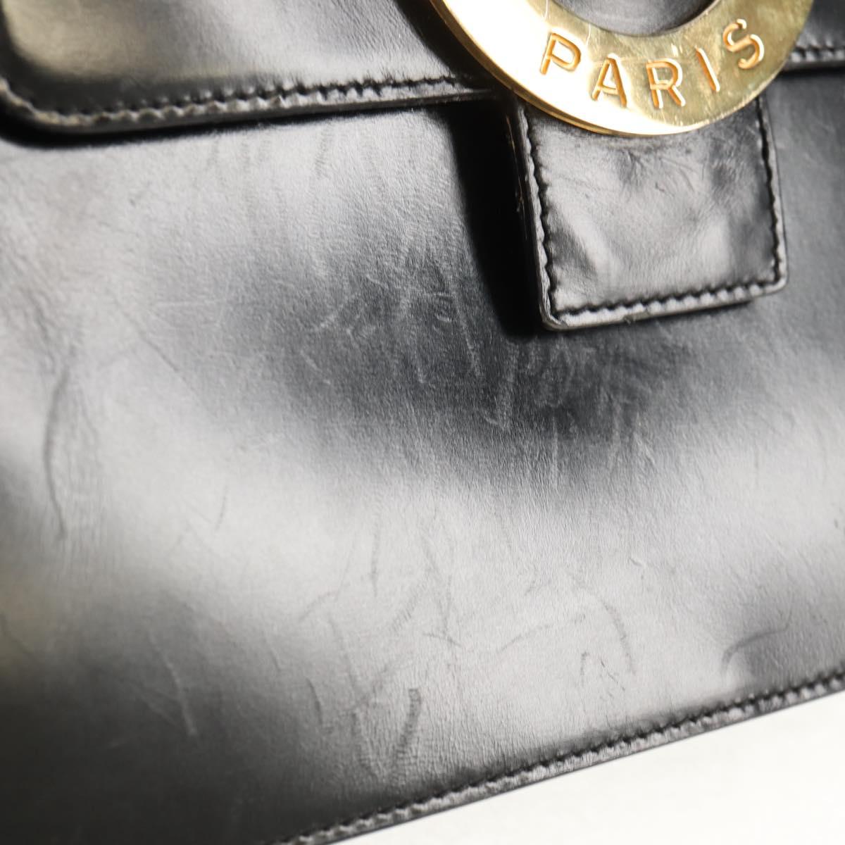 CELINE Circle Hand Bag Leather 2way Black Gold Auth 160805V