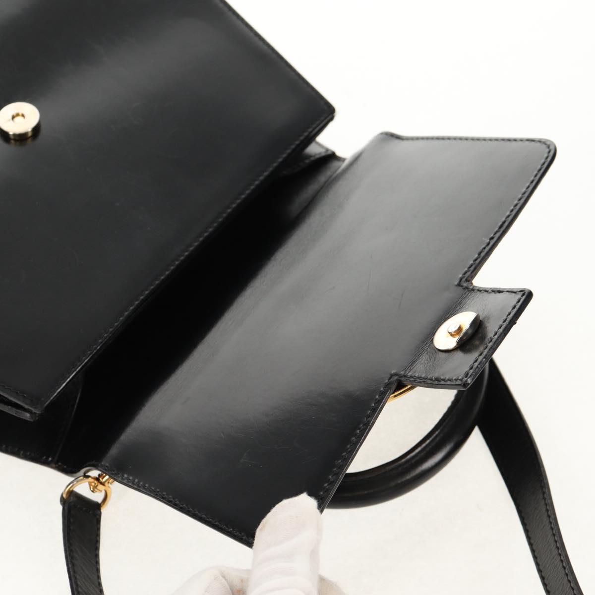 CELINE Circle Hand Bag Leather 2way Black Gold Auth 160805V