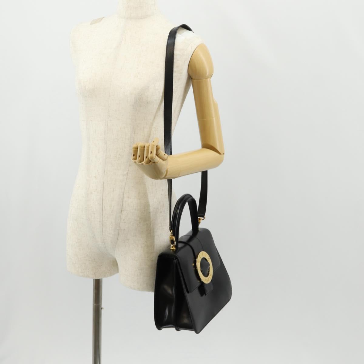 CELINE Circle Hand Bag Leather 2way Black Gold Auth 160805V