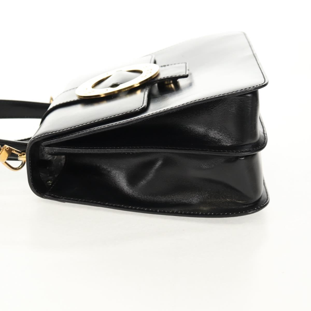 CELINE Circle Hand Bag Leather 2way Black Gold Auth 160805V